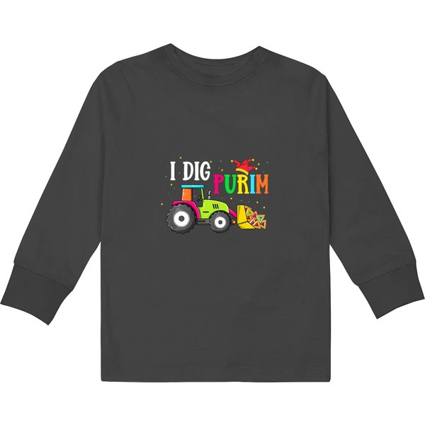 Tractor Driving I Dig Purim Hamantaschen Tractor Jewish Toddlers Boys Girls Kids Long Sleeve T-Shirts-image
