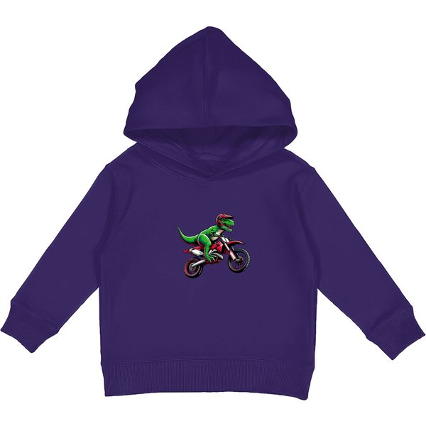 Dirt Bike Motocross Motorcycle For Boys Dinosaur Kids Pullover Hoodies-image