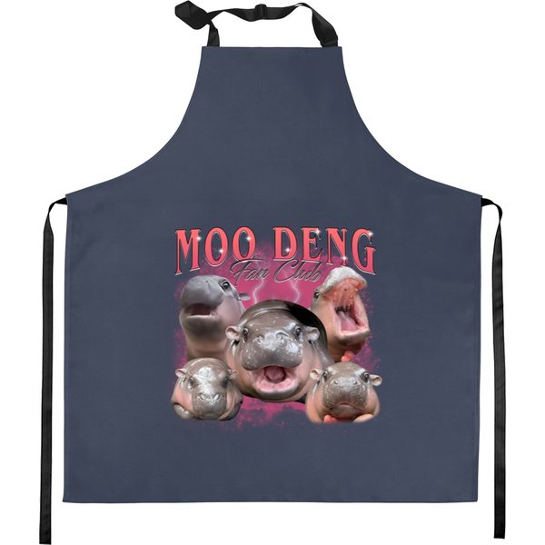 Moo Deng Fan Club Bootleg Kitchen Aprons, Baby Hippo Funny Kitchen Aprons-image