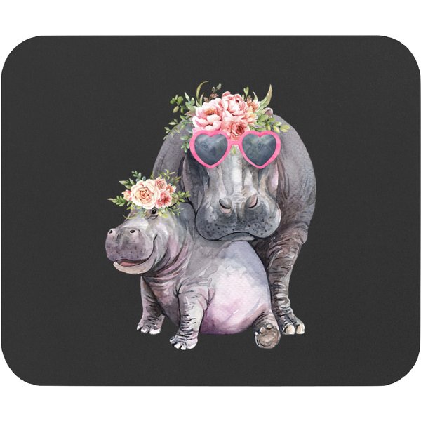 Hippo Gift Cute Hippo Mom Daughter Outfit Hippopotamus With Sunglasses 187 Mouse Pads-image