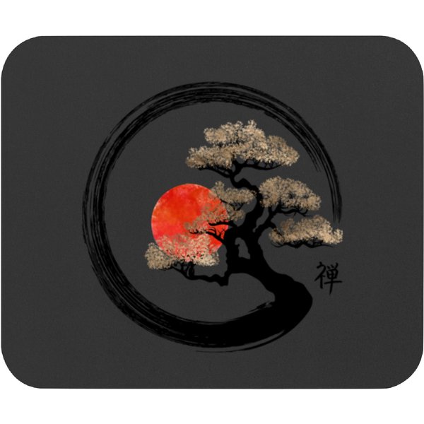 Enso Circle And Bonsai Tree On Canvas Mouse Pads-image