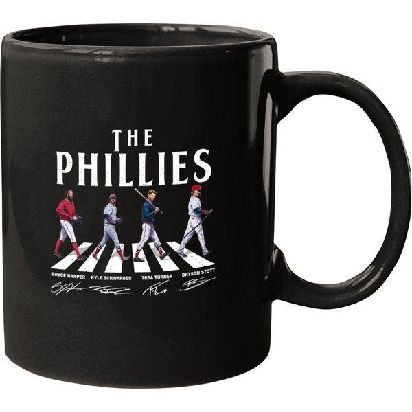 Vintage Phillies Walking Abbey Road Signatures Baseball Mugs, Kyle Schwarber Mugs-image