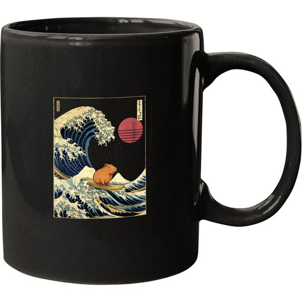 Capybara Japanese Kanagawa Wave Funny Surf Animal Mugs-image
