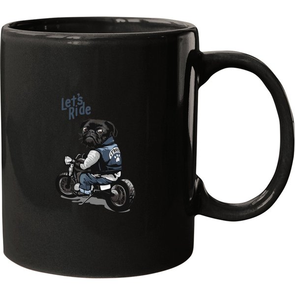 Black-Pug-On-Motorcycle T-Shirt Mugs-image