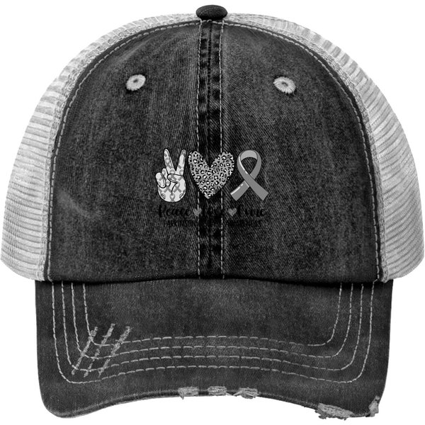 Love Cure Parkinson Disease Awareness Gray Ribbon Print Trucker Hats-image
