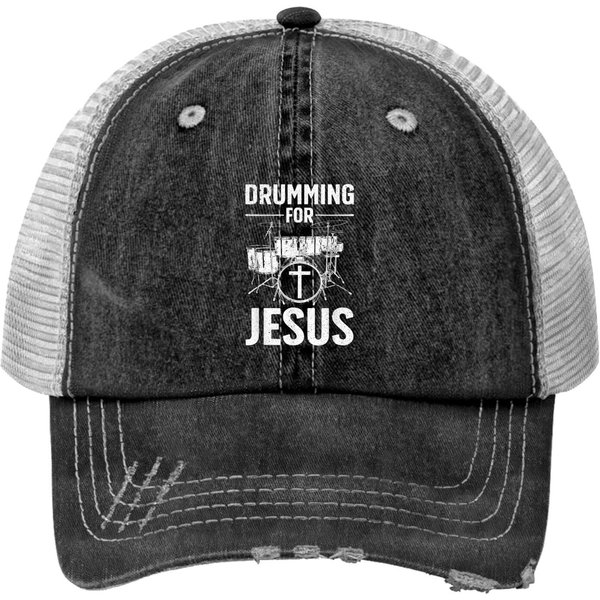 Christian Drumming Art For Men Women Drummer Drumming For Jesus Christ Print Trucker Hats