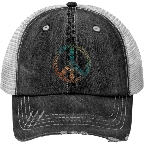 Womens Neutral Boho Yoga Ornate Mandala Peace Sign Hippie Print Trucker Hat-image