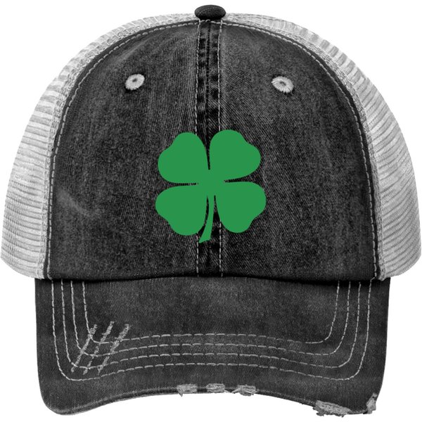 Green 4 Leaf Clover Solid Print Trucker Hat-image