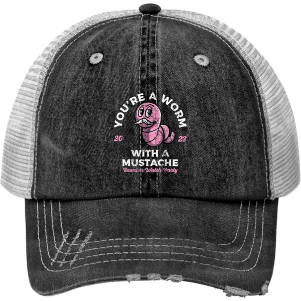 Worm With A Mustache Unisex Softstyle Print Trucker Hats, Dj James Kennedy Worm Mustache-image
