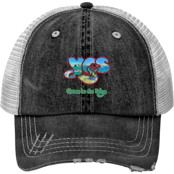 Yes Close To The Edge Band Logo Men's Black Print Trucker Hats Clothing Print Trucker Hats