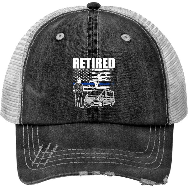 Retired Police Officer Thin Blue Line Flag Print Trucker Hats-image
