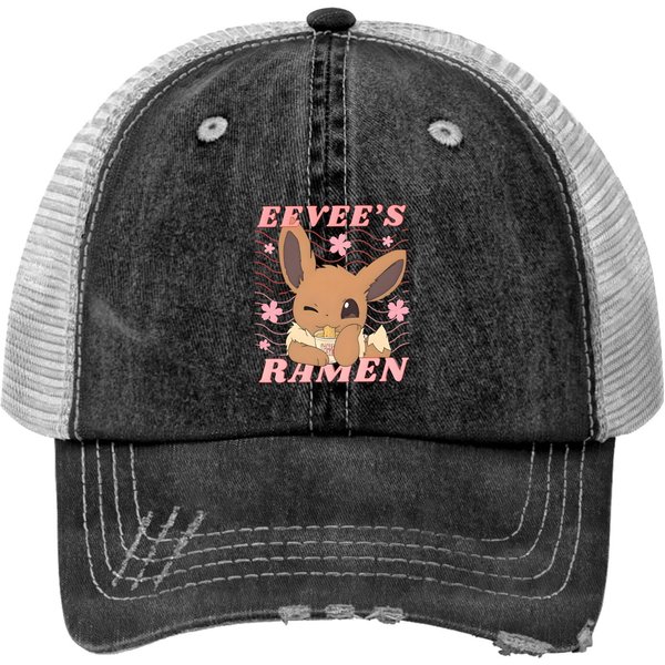 Eevee Pkm Print Trucker Hats For Women Ramen Anime Chibi Eevee Cute Eeveelutions Design