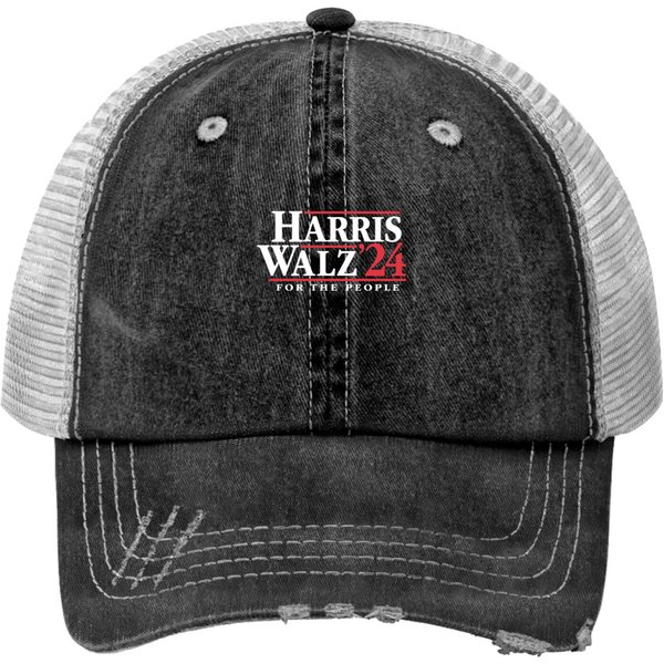 Harris Walz 2024 Print Trucker Hats Kamala & Tim For The People Print Trucker Hats Kamala Harris 24 Election Tees-image