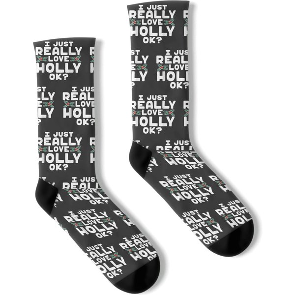 I Just Really Love Holly Holly Leaf Socks-image