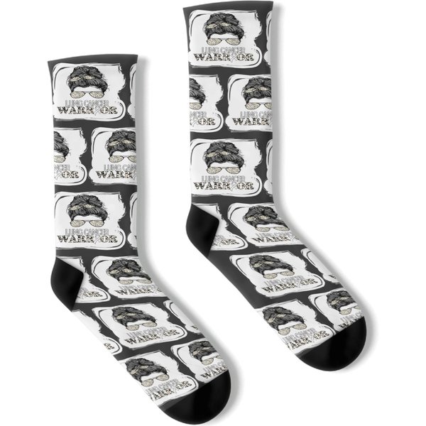 Womens Lung Cancer Warrior Messy Bun Lung Cancer Awareness Socks-image