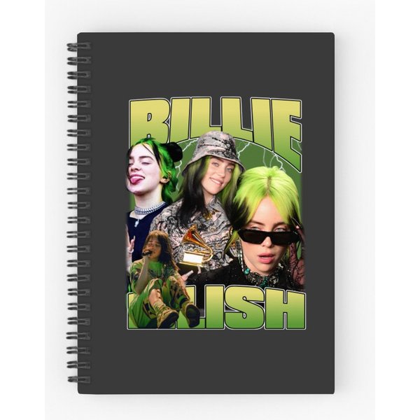 Billie Eilish Vintage Spiral Notebooks Ruled Line, Homage Spiral Notebooks Ruled Line, Fan Tees