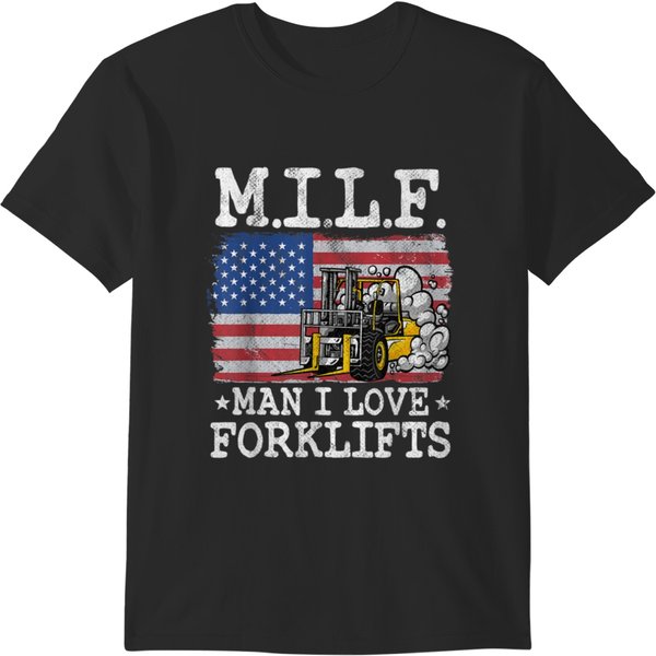 M.I.L.F. Man I Love Forklifts American Flag Forklift Driver T-Shirts-image