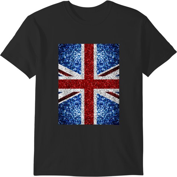 Uk Flag Red Blue White Faux Sparkles Glitters United Kingdom British Union Jack (Photo Of Glitter T-Shirts-image