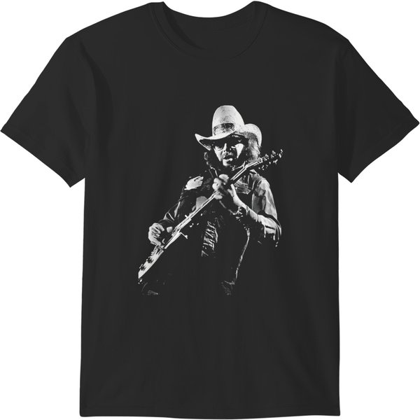 Black And White Hank Jr Arts Williams Playing Guitar Music Boo You T-Shirts-image