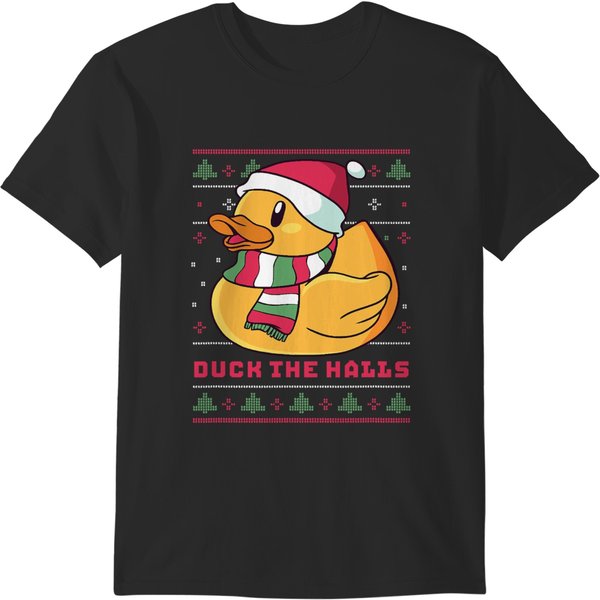 Cute Duck Pun T-Shirt - Merry Christmas Duck The Halls Design-image