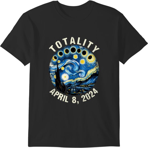 Totality Solar Eclipse Starry 2024 Night Van April 8 Gogh T-Shirts-image