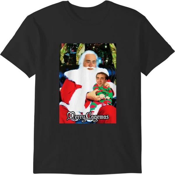 Merry Cagemas Santa Knee Nicolas Cage Christmas T-Shirts-image