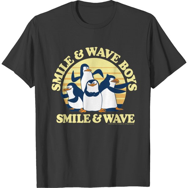 Madagascar Penguins Smile And Wave Sunset Text Poster T Shirts-image