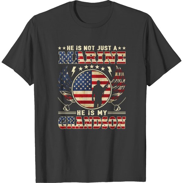 He Is Not Just A Marine He Is My Grandson Proud Military Grandma &Amp; Grandpa Gift - Marine Life - T-Shirt-image