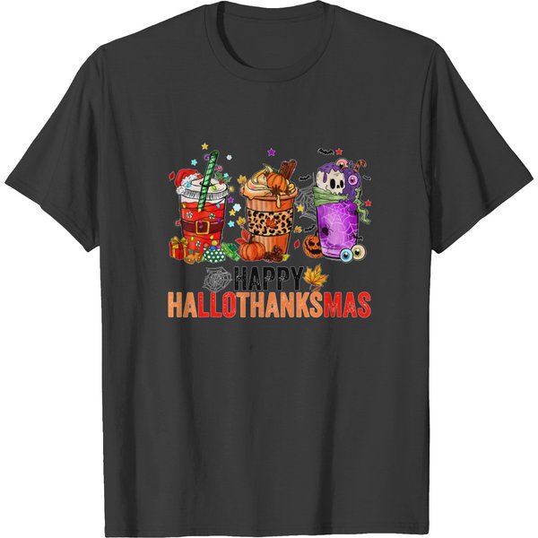 Happy Hallothanksmas Halloween Thanksgiving Christmas Gifts T T-Shirts-image