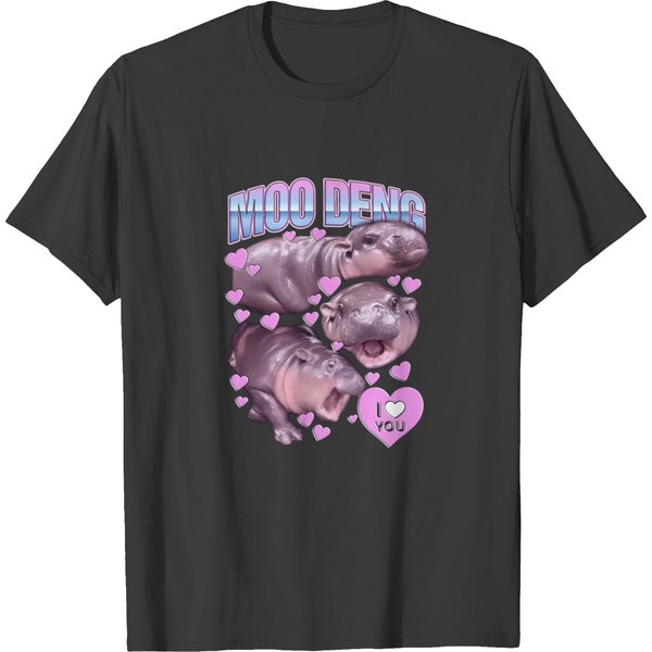 Moo Deng I Love You Cute Baby Hippo Shirt-image