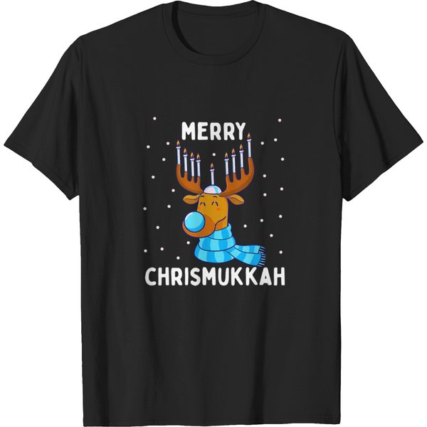 Merry Chrismukkah Jewish Christmas Hanukkah Reindeer Menorah T-Shirts-image