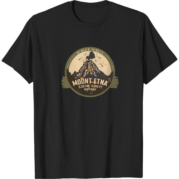 Mount Etna, Sicily, Italy, Volcano Eruption Retro Badge T-Shirts-image