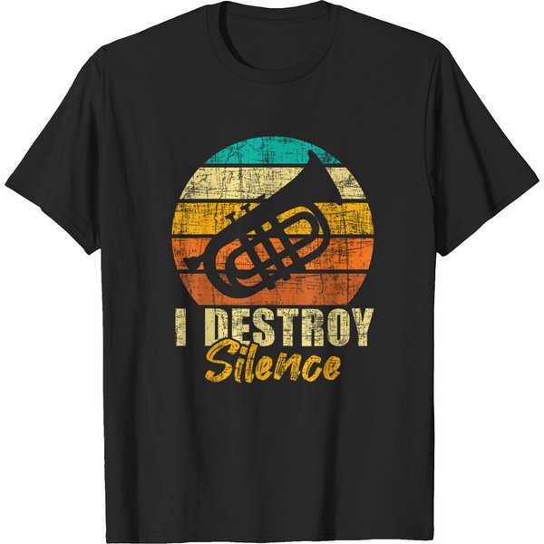 I Destroy Silence - Retro Vintage Baritone Player Euphonium T-Shirt T-Shirts-image