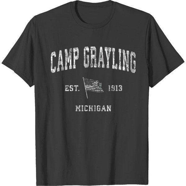 Camp Grayling Michigan Mi Vintage Us Flag Sports T Shirts-image