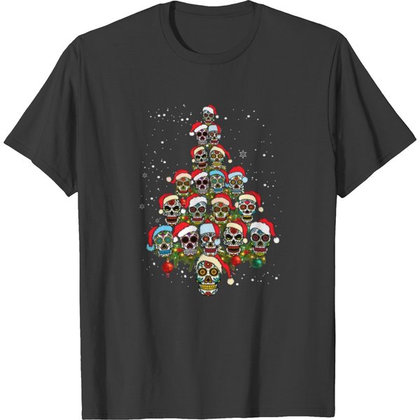 Sugar Skull Christmas Tree With Santa Hat T Shirts T Sh-image