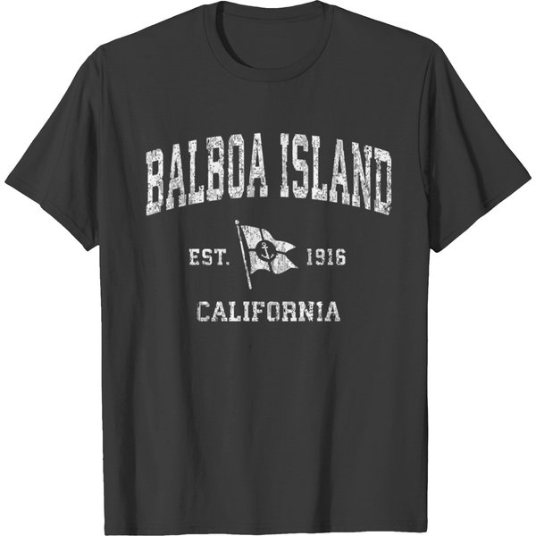 Balboa Island Ca Vintage Nautical Boat Anchor Flag T Shirts-image