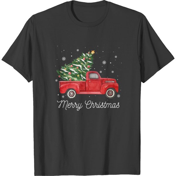 Vintage Red Truck With Merry Christmas Tree T Shirts-image