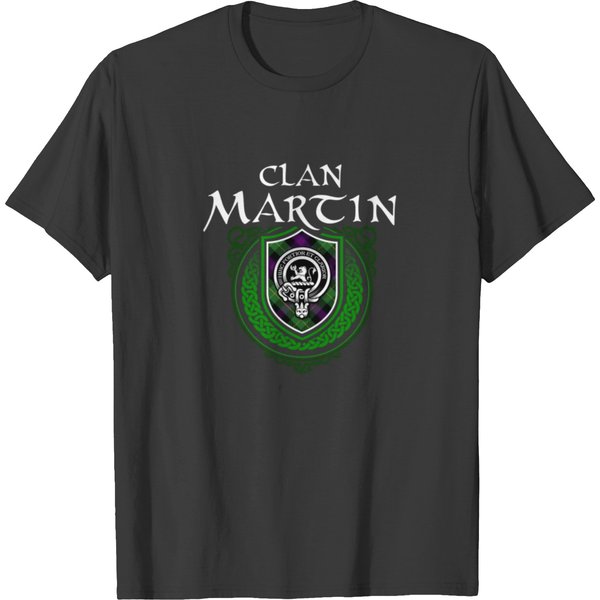 Martin Surname Scottish Clan Tartan Crest Badge T Shirts-image
