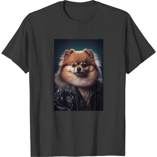 Pomeranian Wearing Leather Jacket - Dog Breed Port T Shirts-image