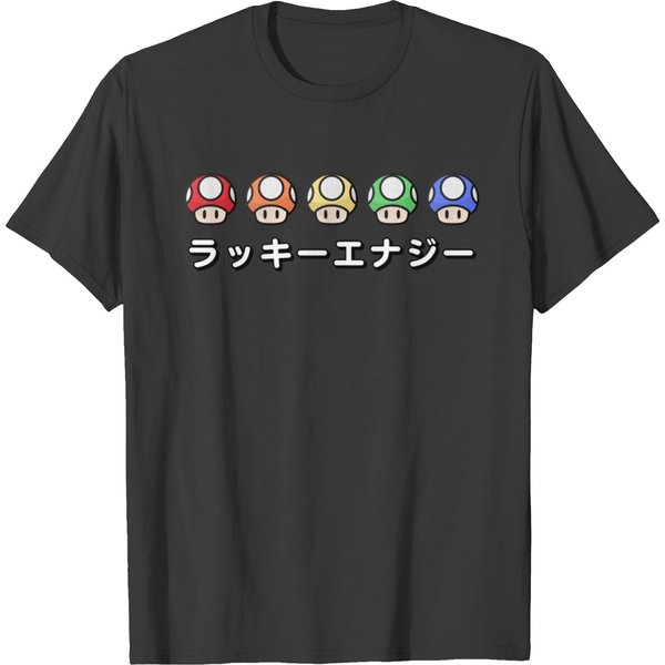 Lucky Energy Japanese Rainbow Video Game Mushrooms T Shirts-image
