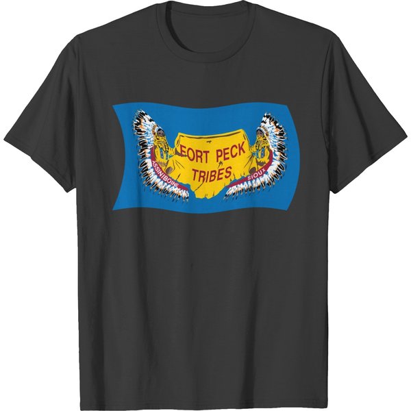 Wavy Flag Of Fort Peck Tribes Assiniboine Native T Shirts-image