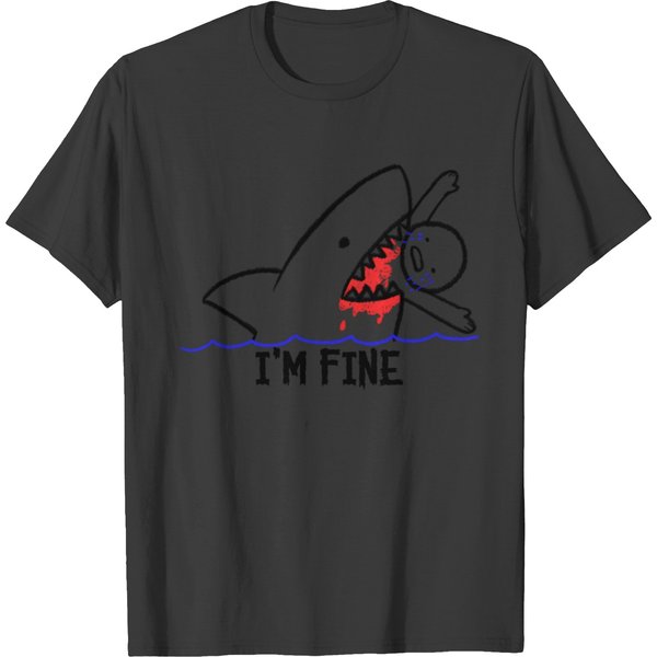 I'm Fine Shark Attack Bloody Eating Stick Person T Shirts-image