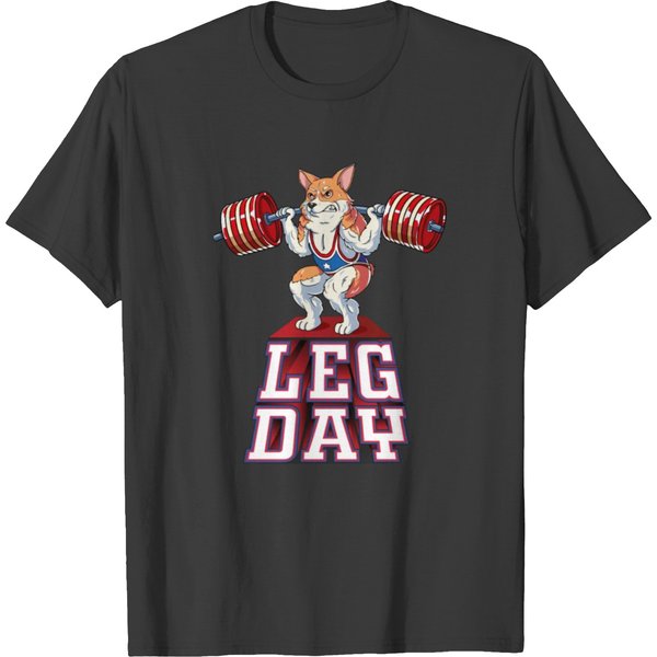 Leg Day Corgi Weight Lifting Squat Gym T Shirts-image