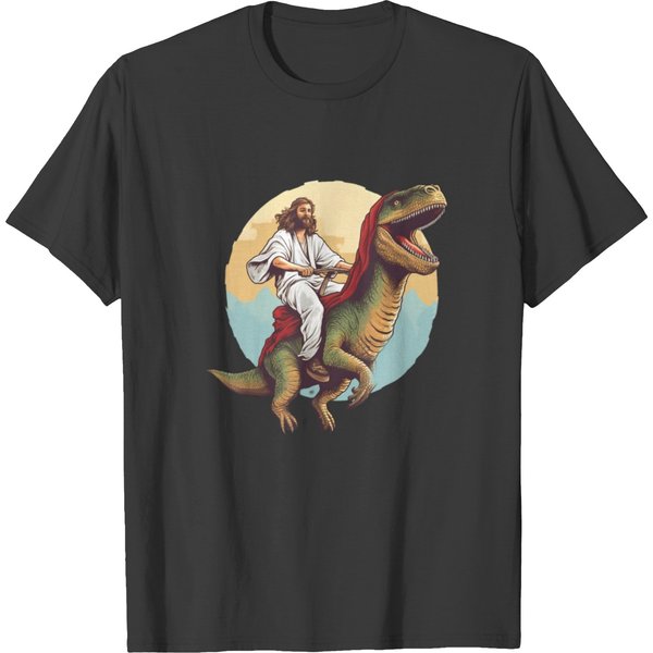 Jesus Riding A Dinosaur Meme Dino Lover T Shirts-image