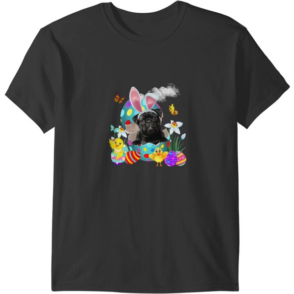 Cute Pug Dog Blue Easter Cracked Egg Easters Day Bunny T-Shirts-image
