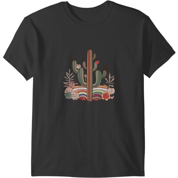 Serape Cactus Print Turquoise Western Saguaro Cactus T T-Shirts-image