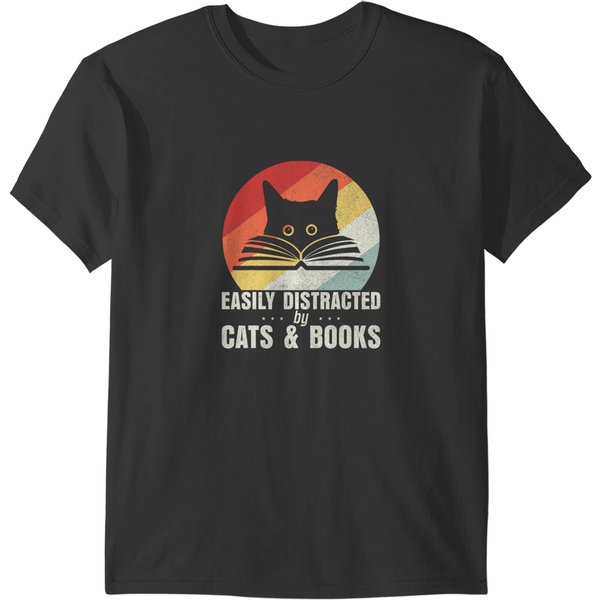 Easily Distracted By Cats And Books Lover Librarian T-Shirts-image