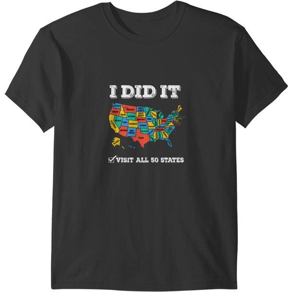 I Did It! Visited All 50 States, Usa Map Gift For Traveler T-Shirts-image