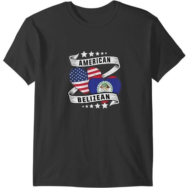 Belize American Flag Belizean And American Flag Heart T T-Shirts-image
