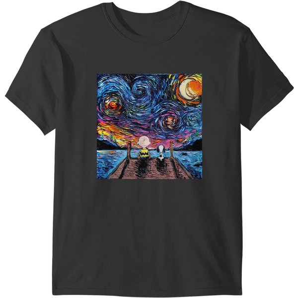 Snoopy And Charlie Brown Vincent Van Gogh's Starry Night Parody T-Shirts-image